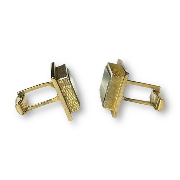 Vintage Tiger’s Eye Cufflinks Cat’s Eye Brushed Finish 10KT GP Tested Unsigned - Picture 4 of 8